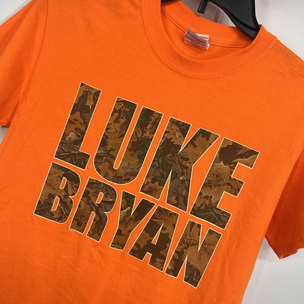 Luke Bryan T Shirt Mens S Camo Hunting Fishing Orange Tour Concert Country EUC